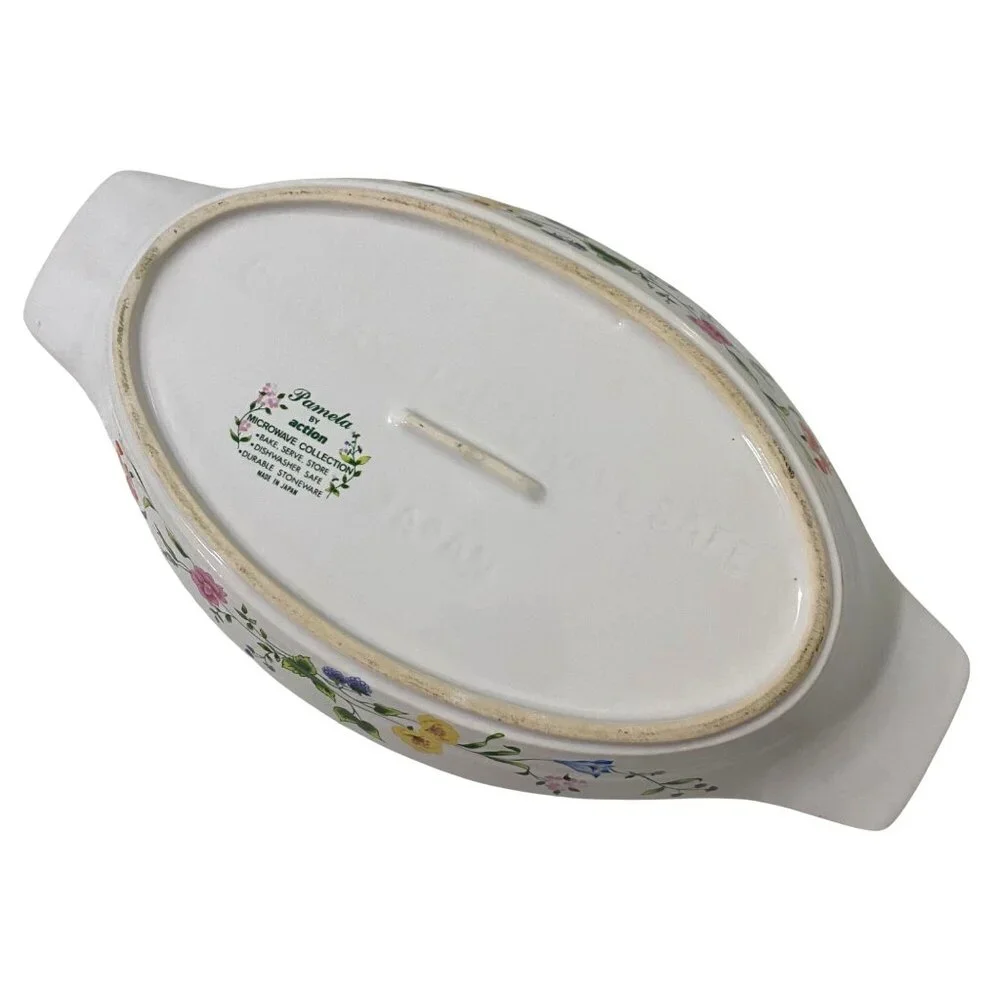 Vintage Pamela by Action Oval Baking Dish Floral Print Made‎ in Japan Cook Bake